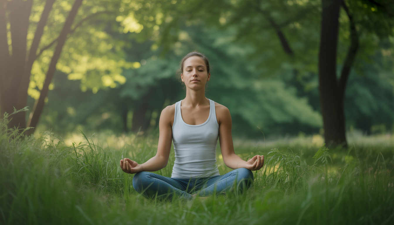 Personne méditant paisiblement dans la nature sous une lumière douce Image